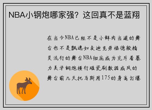 NBA小钢炮哪家强？这回真不是蓝翔